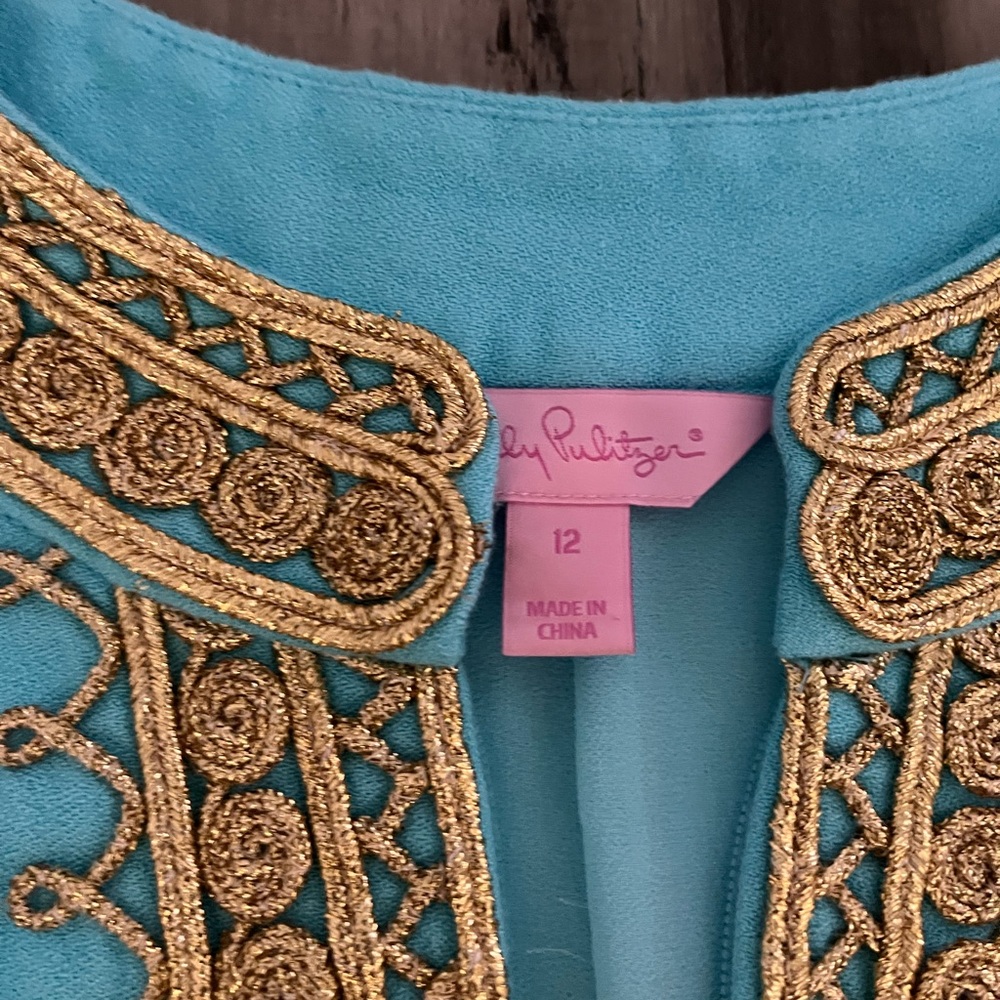 Never worn Lily Pulitzer blue and gold shift dress size 12